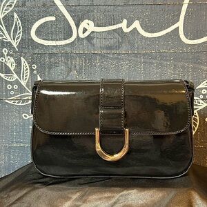 Two Strap Black Patent Leather Handbag